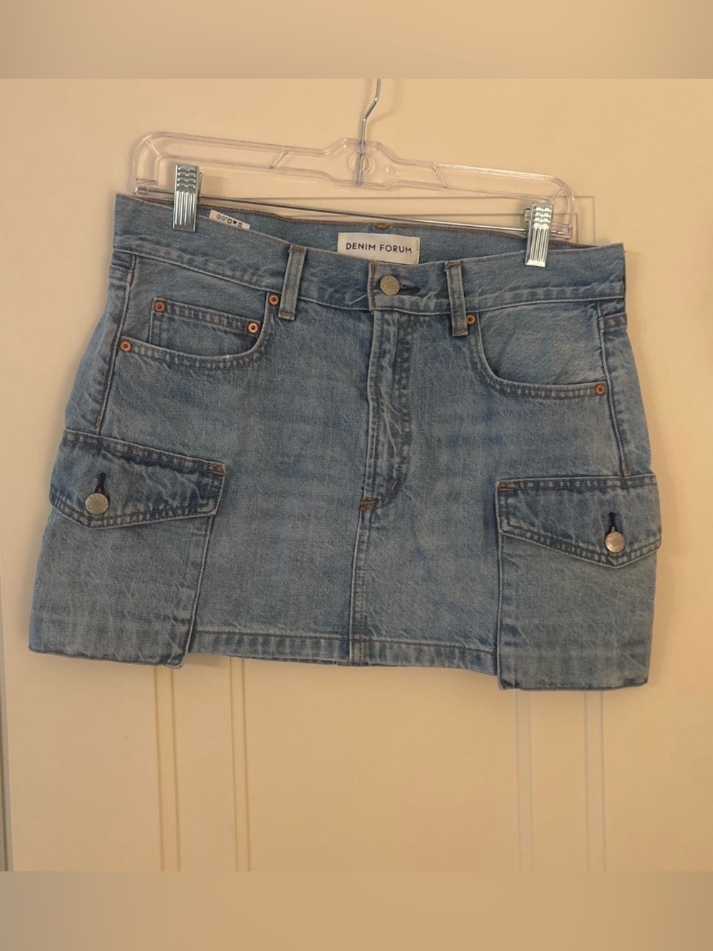 Aritzia Denim Forum Washed Blue Denim Cargo Mini Skirt